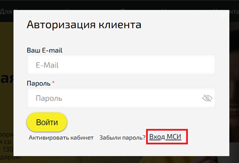 Нажимаем «Вход МСИ»